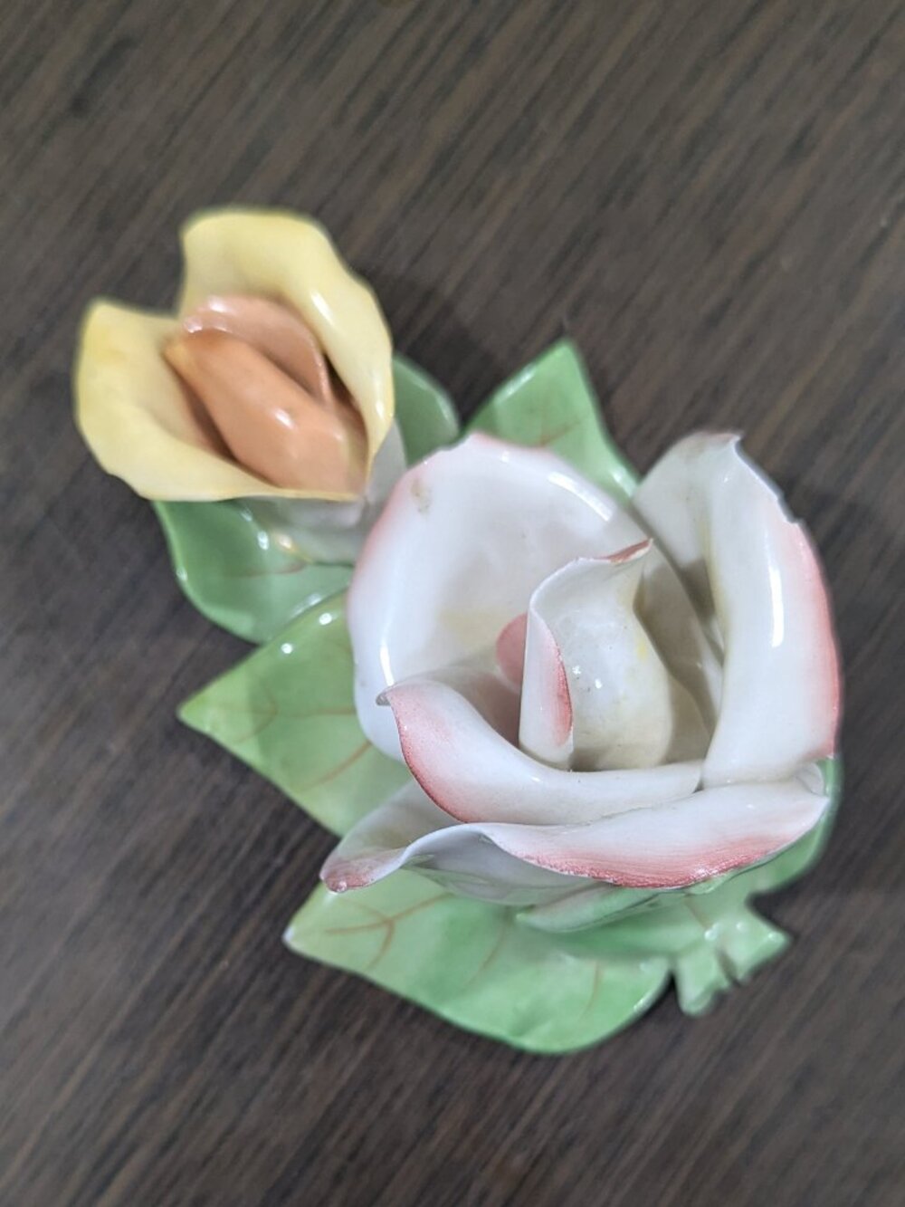 Porcelain Flower Duet, Hand-Painted (Aquincum Factory, Budapest, Hungary)